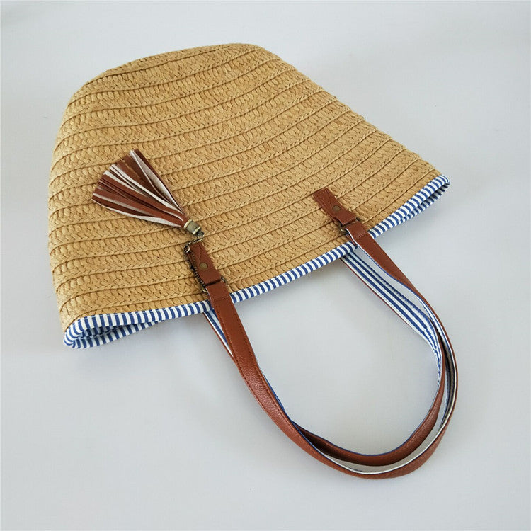 Seaside Striped Woven Tote, product image 4