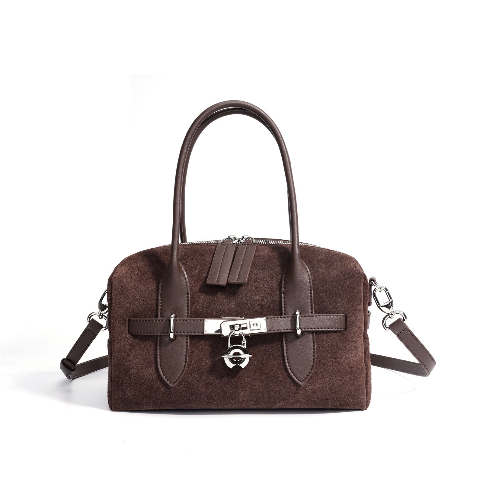 Structured Suede Lock Satchel, product image 6