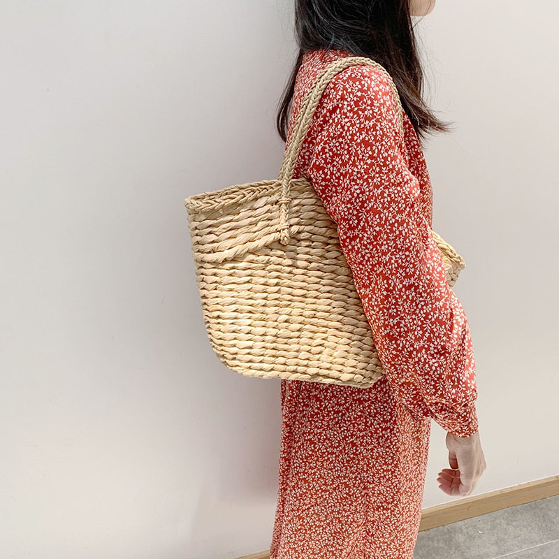 Polka-Dot Drawstring Woven Tote, product image 5