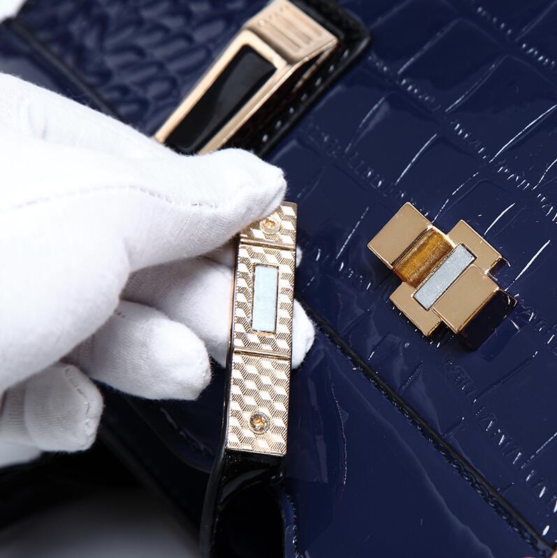 Glossy Croc-Embossed Top-Handle Satchel, product image 3