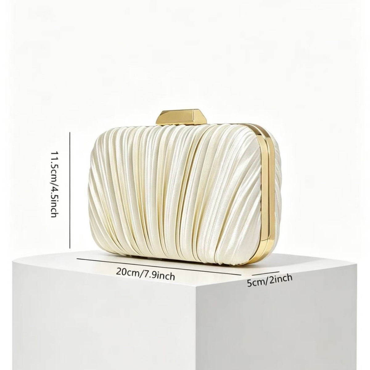 Pleated Silk-Texture Evening Clutch, product image 4