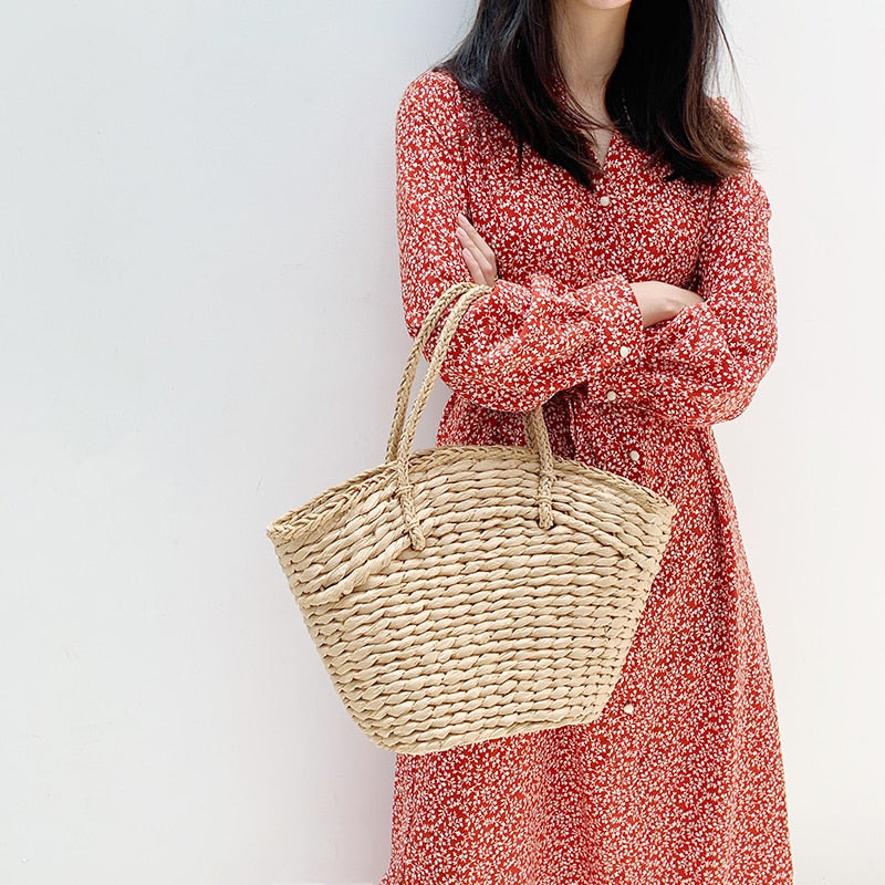 Polka-Dot Drawstring Woven Tote, product image 6