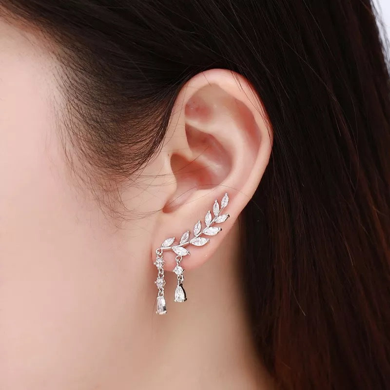 Crystal Leaf Tassel Stud Earrings, product image 8