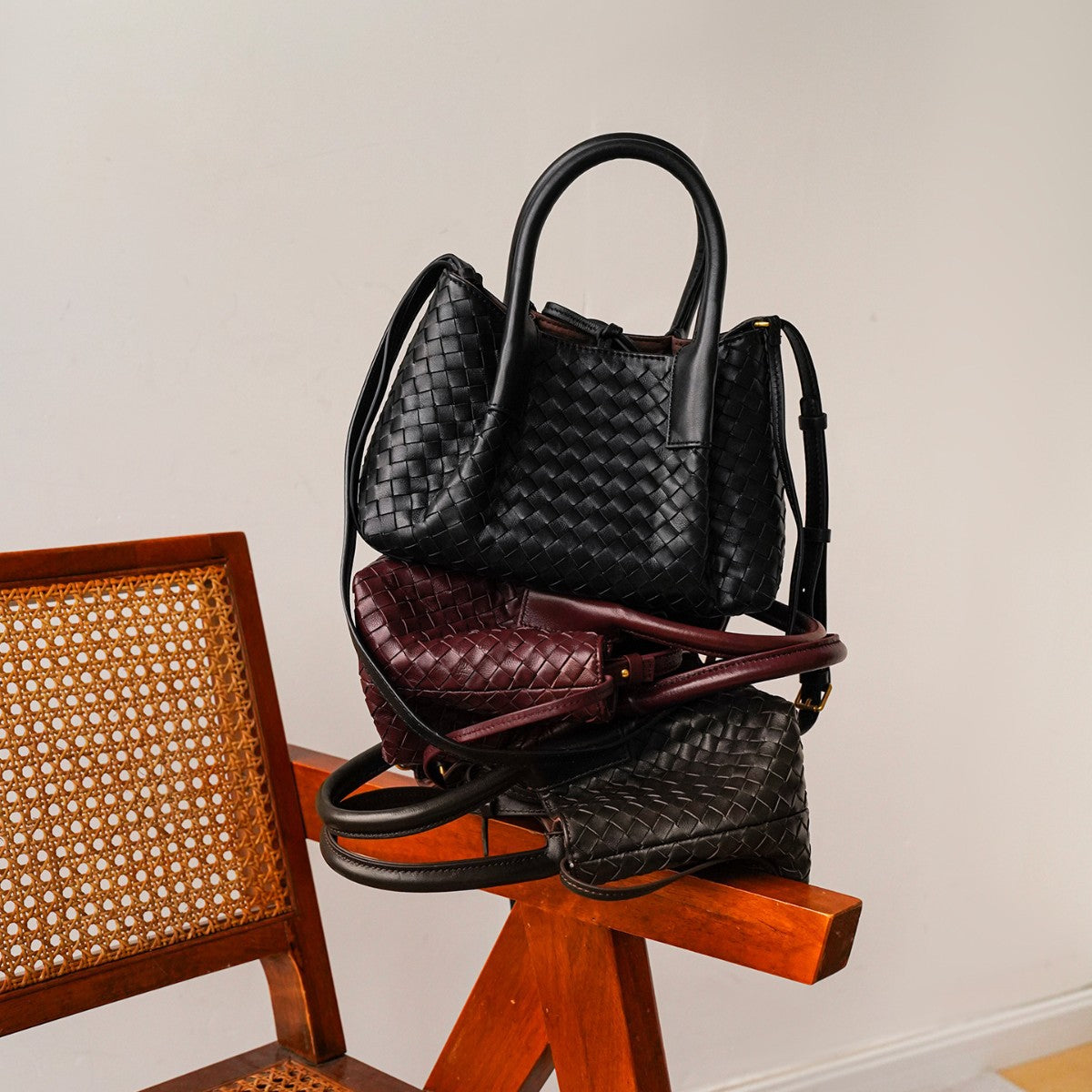 Woven Leather Top-Handle Shoulder Bag, product image 6