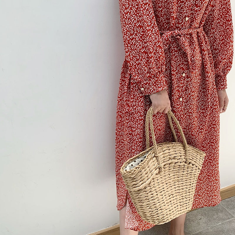 Polka-Dot Drawstring Woven Tote, product image 7