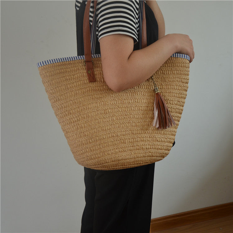 Seaside Striped Woven Tote, product image 3