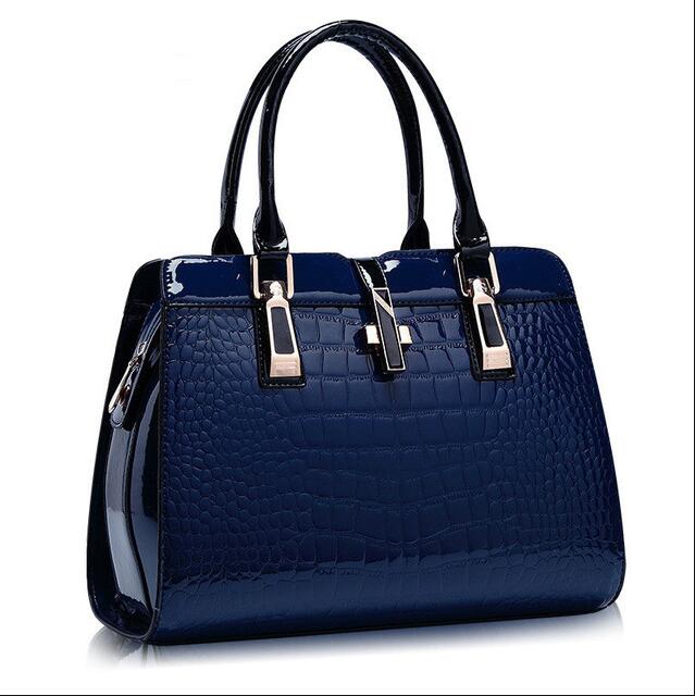 Glossy Croc-Embossed Top-Handle Satchel, product image 2