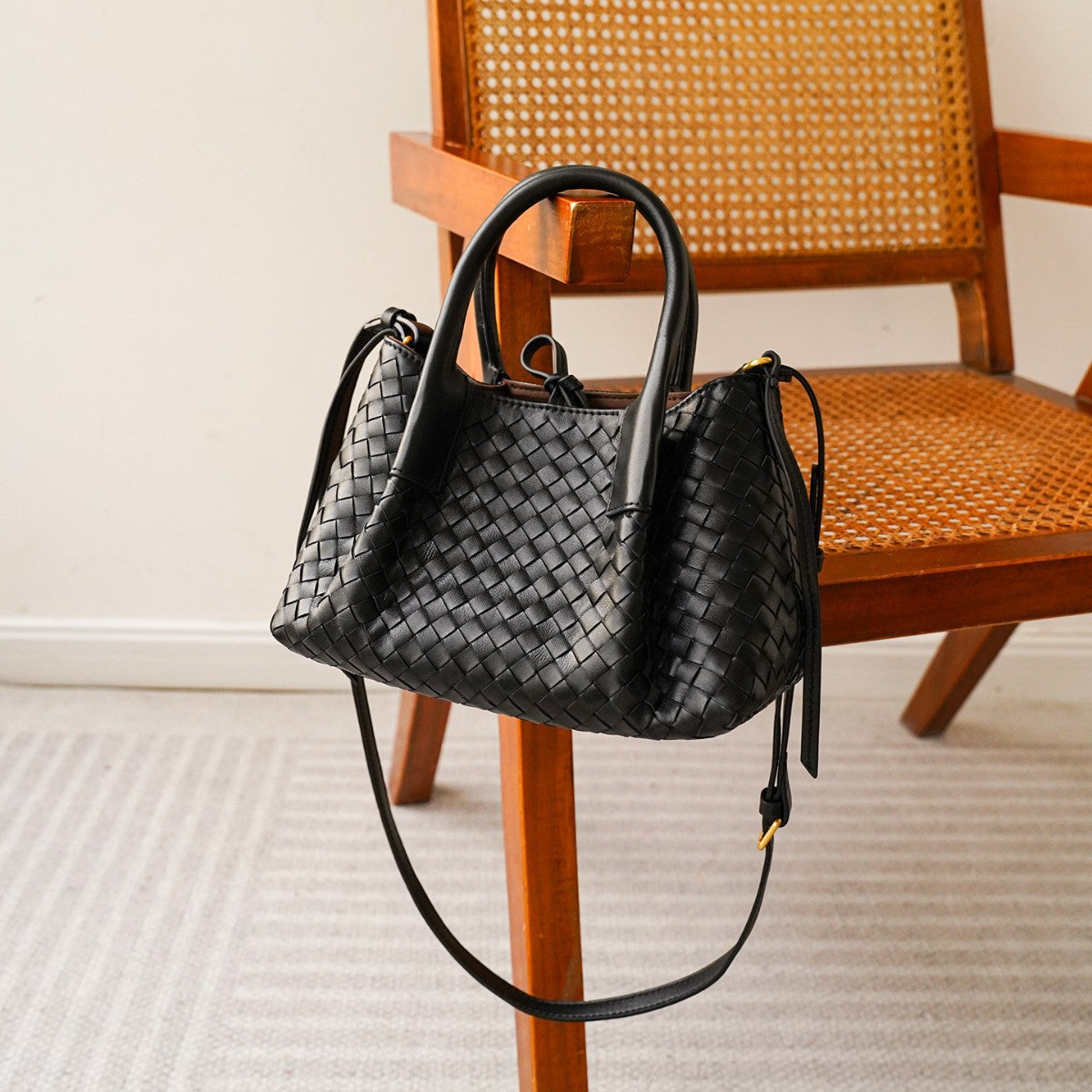 Woven Leather Top-Handle Shoulder Bag, product image 2