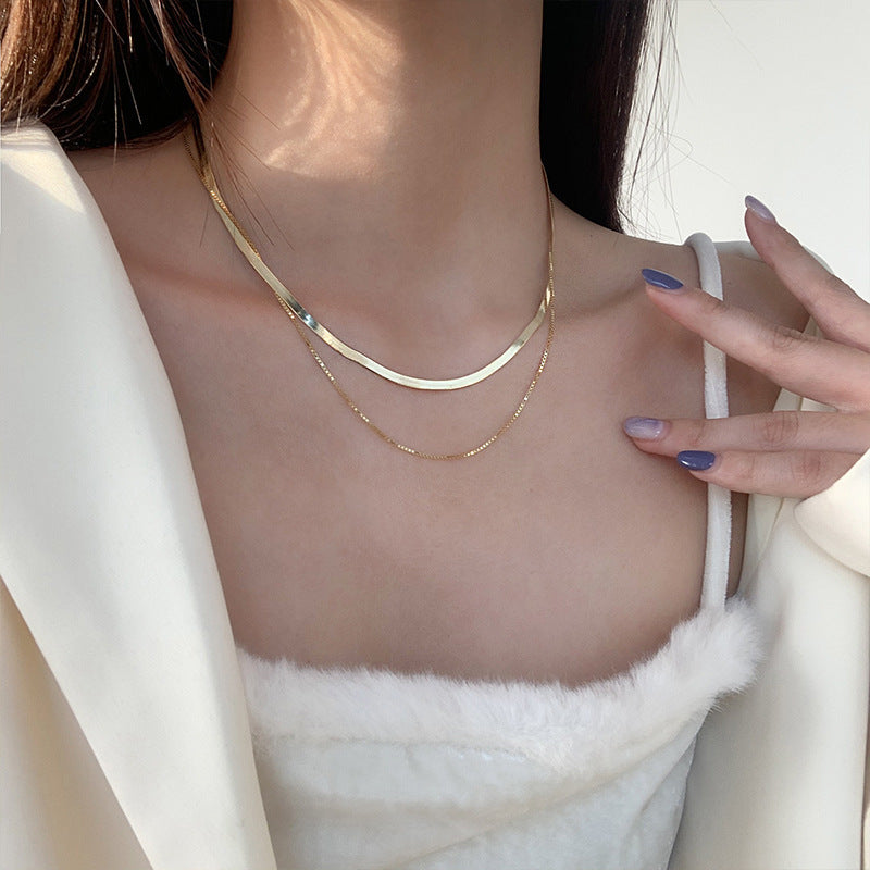 Layered Herringbone and Box Chain Necklace, product image 6
