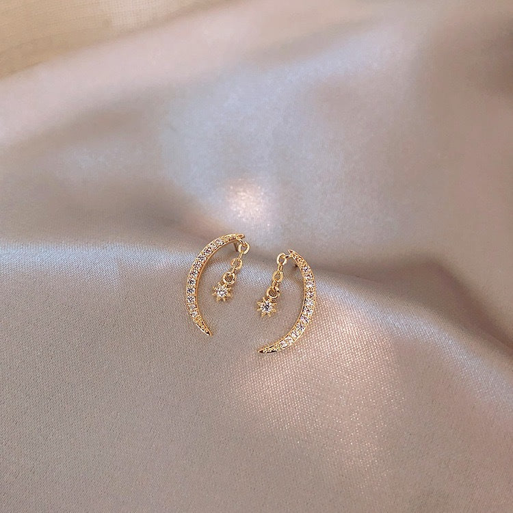 Crescent Moon and Star Drop Earrings, product image 5