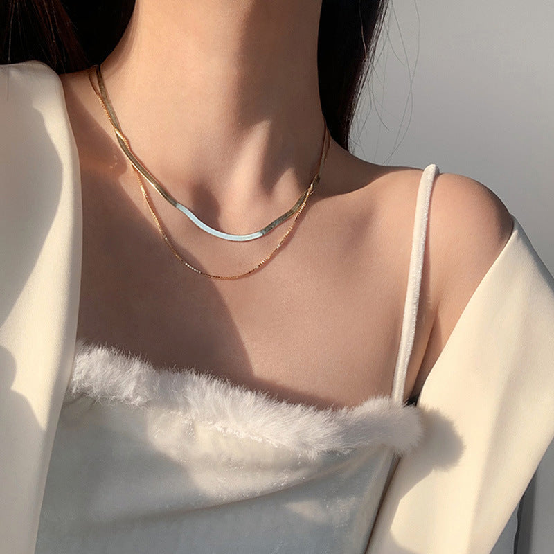 Layered Herringbone and Box Chain Necklace, product image 3