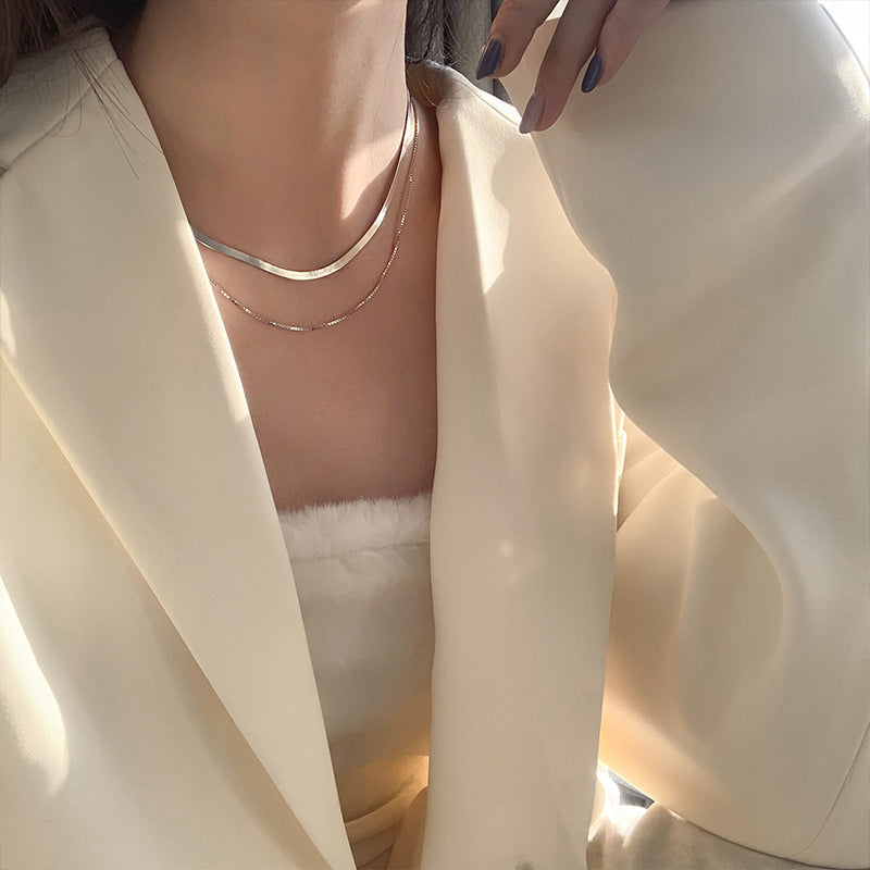 Layered Herringbone and Box Chain Necklace, product image 5