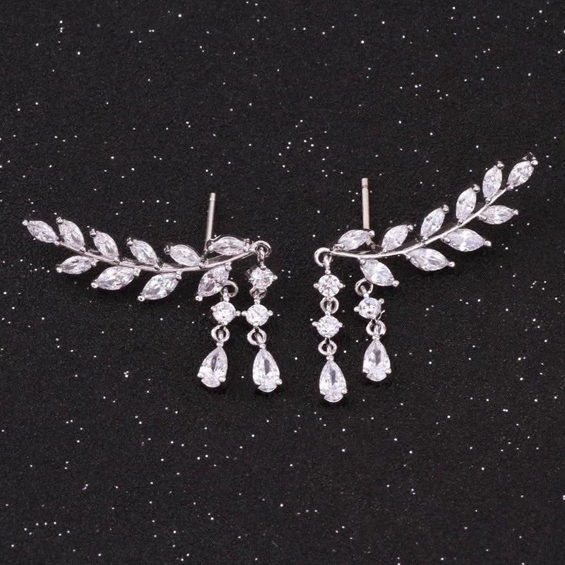 Crystal Leaf Tassel Stud Earrings, product image 6