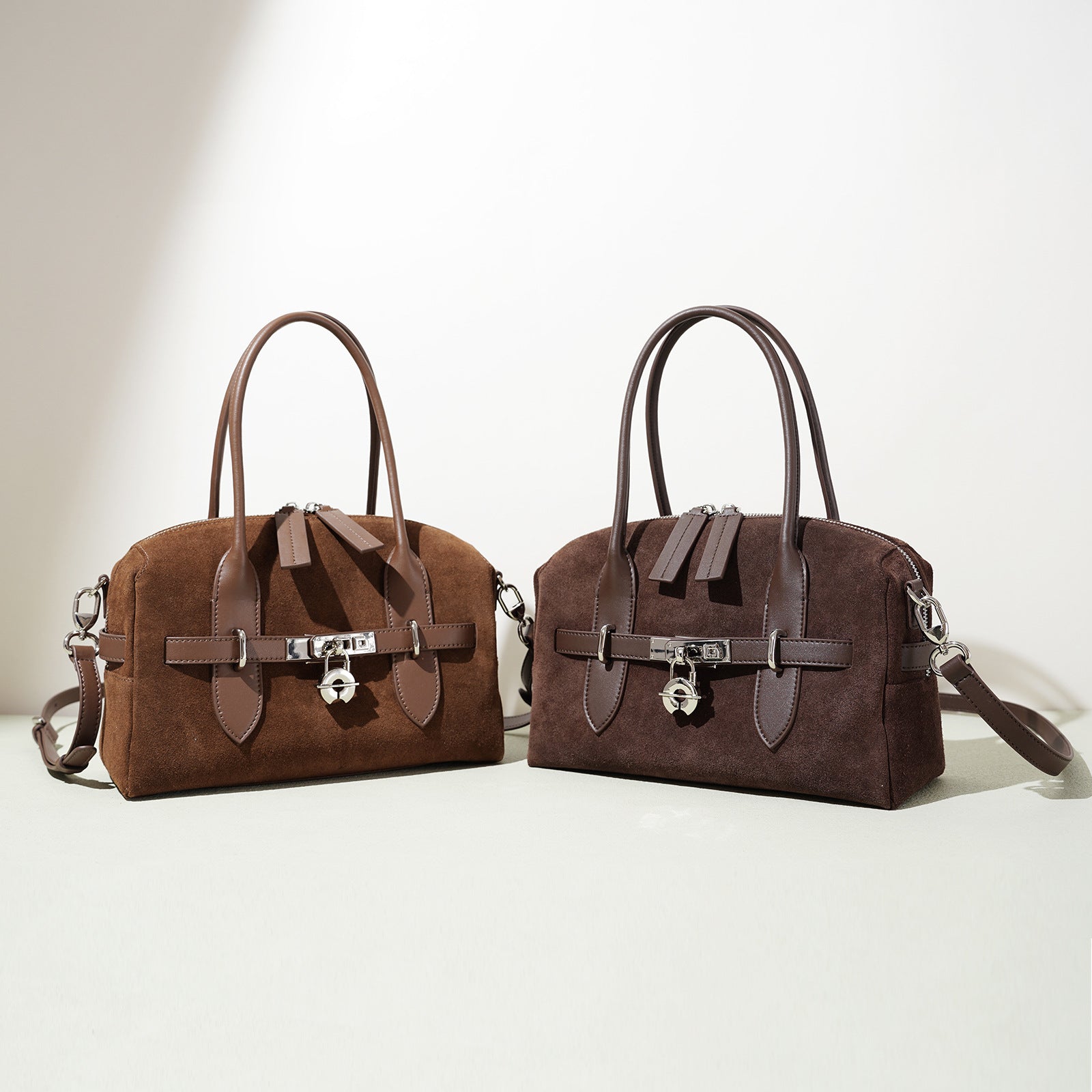 Structured Suede Lock Satchel, product image 5