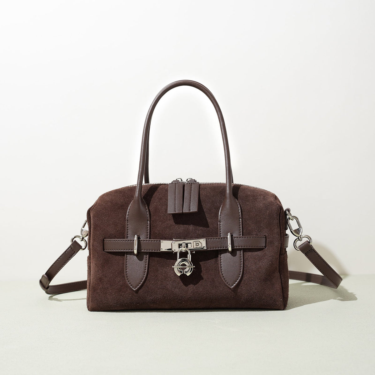 Structured Suede Lock Satchel, product image 2