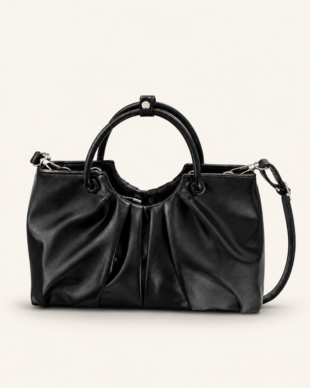 Pleated Front Top-Handle Bag