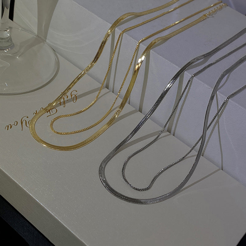 Layered Herringbone and Box Chain Necklace, product image 4