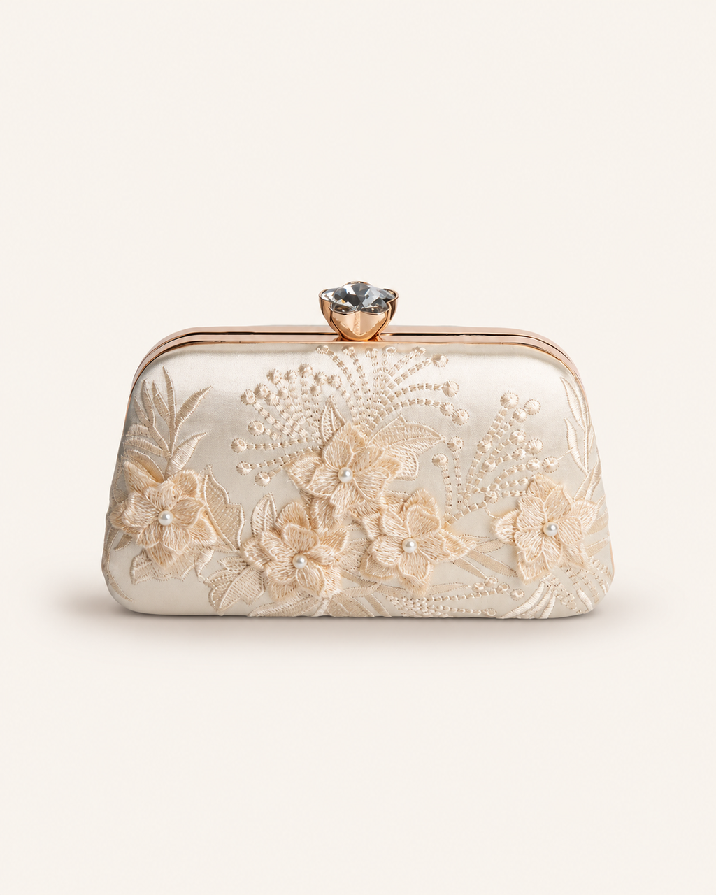 Pearl-Embellished Floral Box Clutch