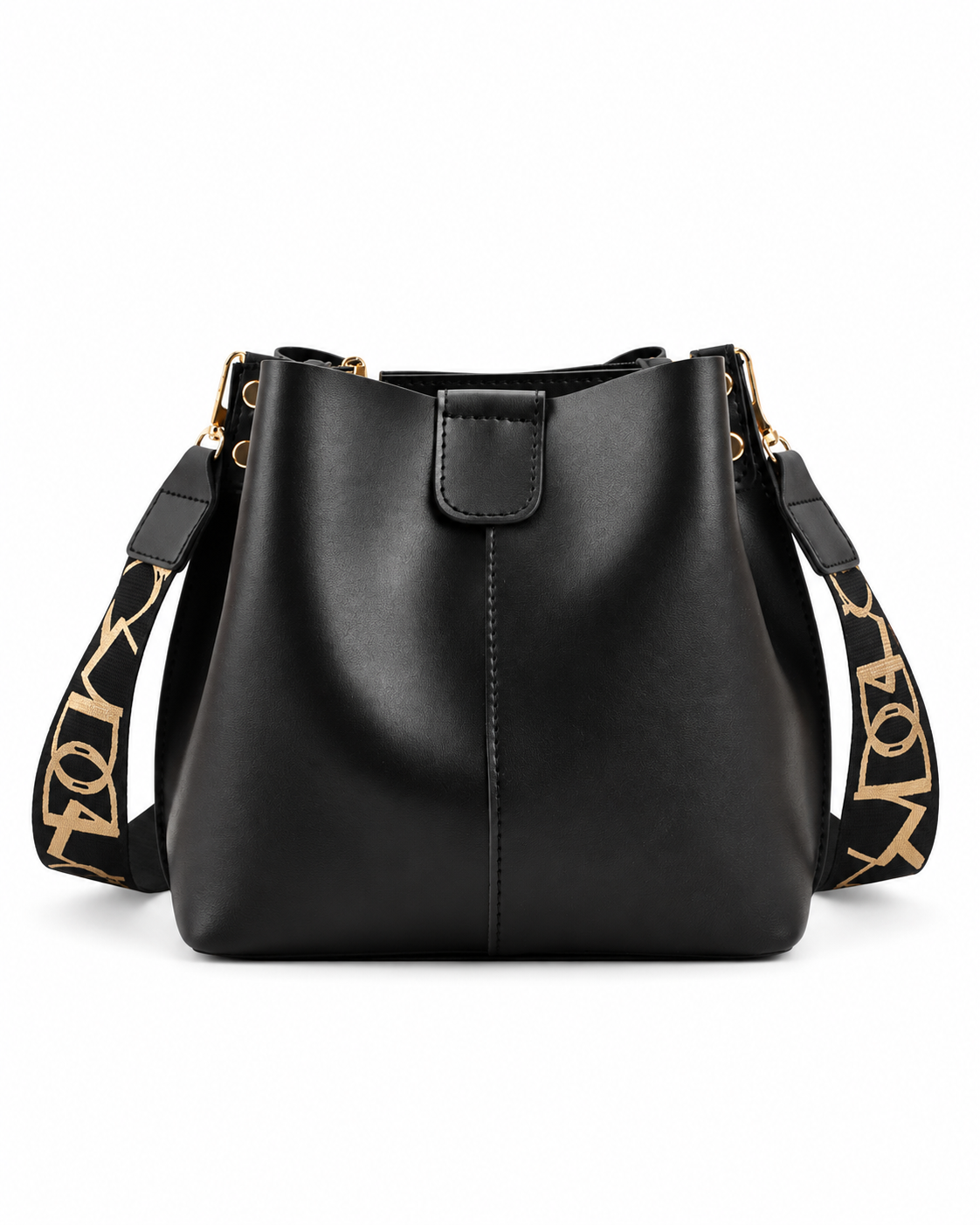 Structured Patterned Strap Bucket Bag
