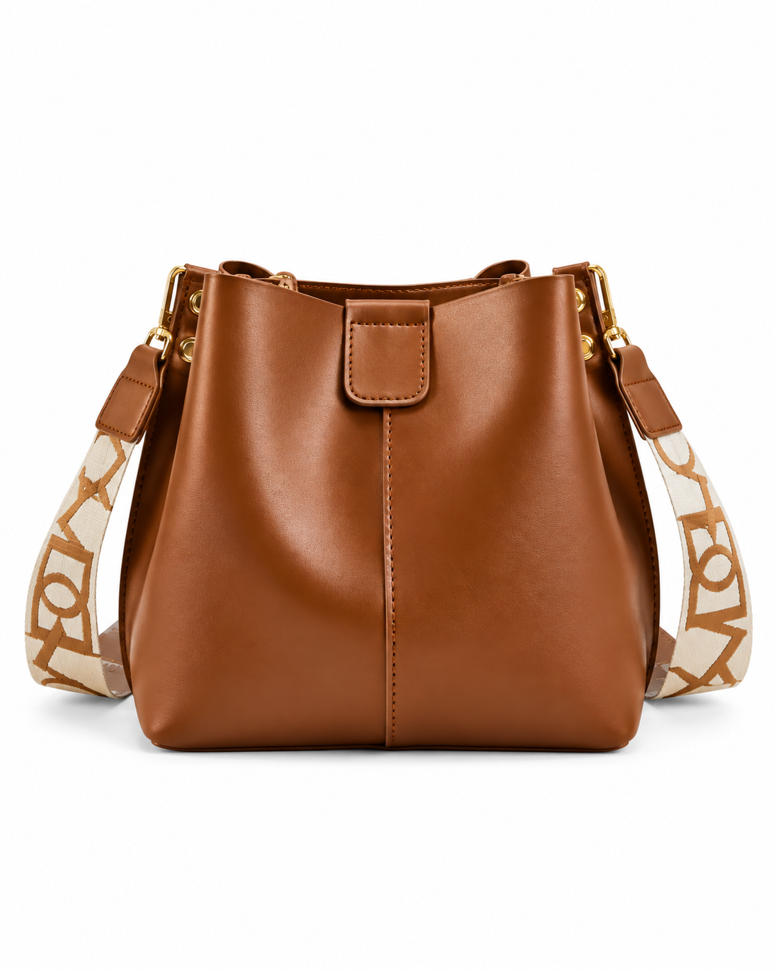 Structured Patterned Strap Bucket Bag