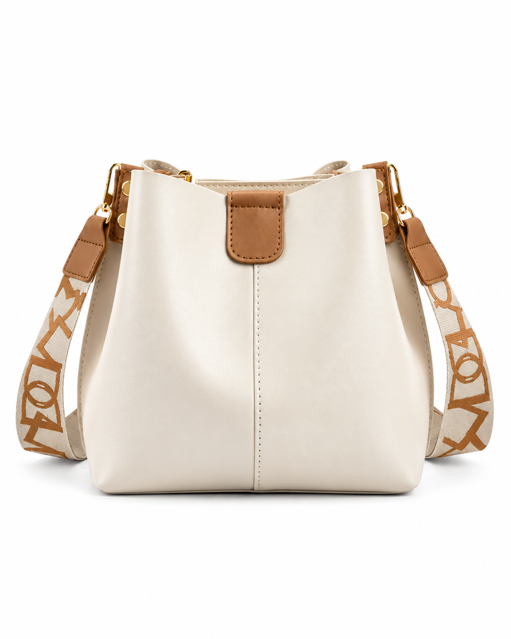 Structured Patterned Strap Bucket Bag