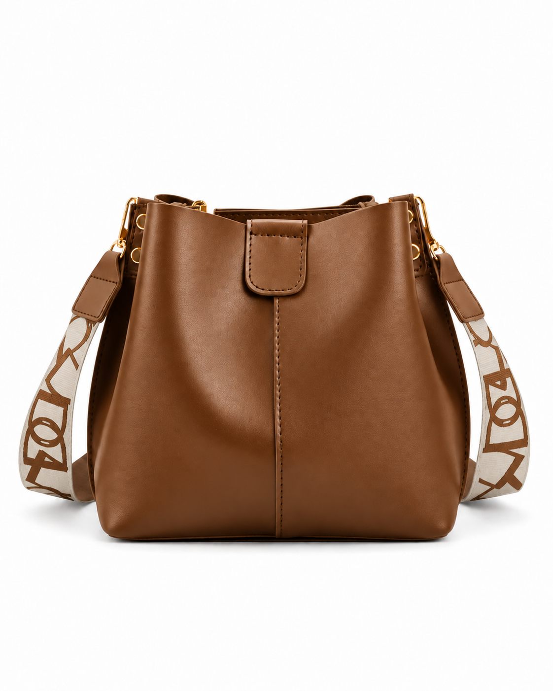 Structured Patterned Strap Bucket Bag