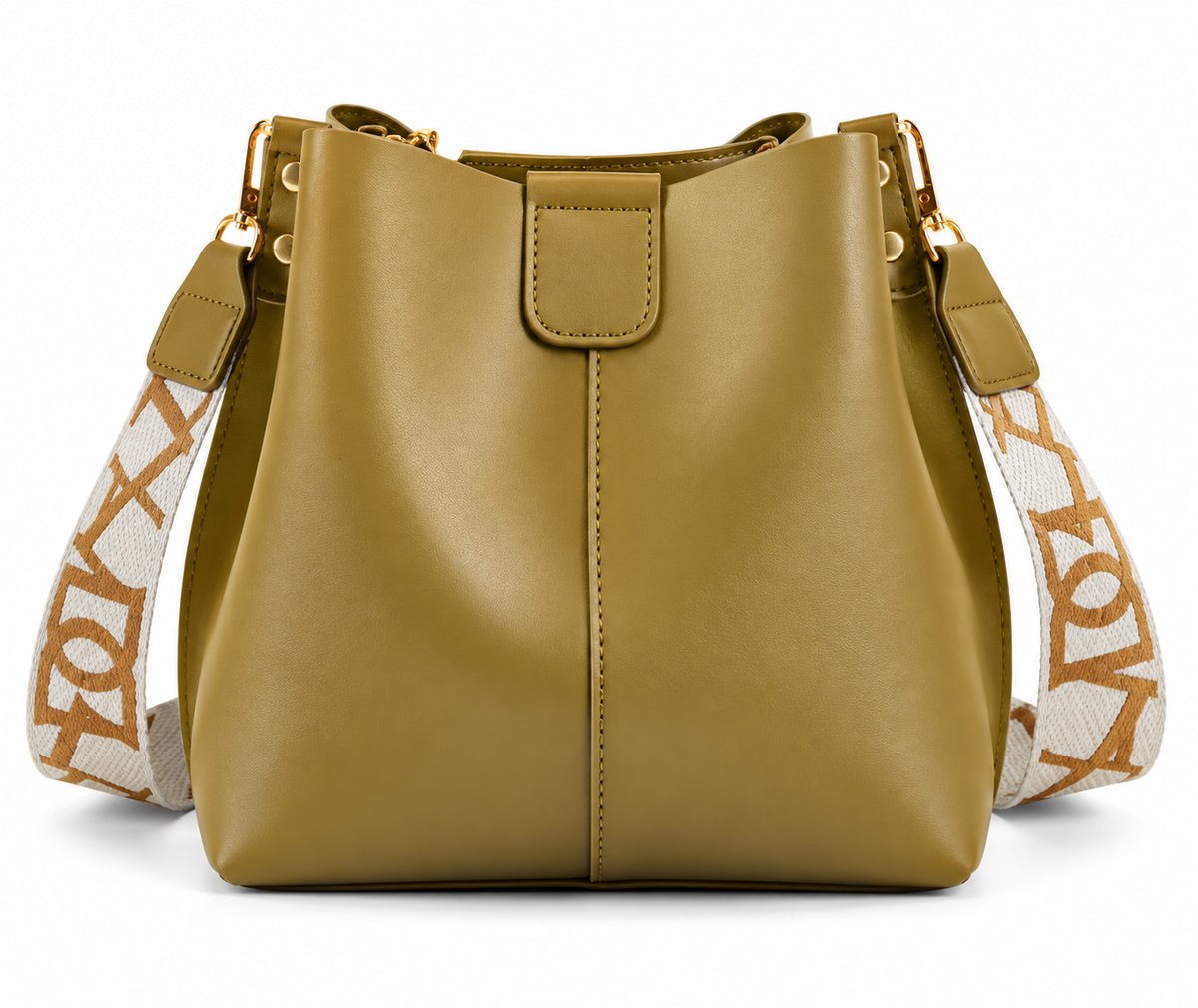 Structured Patterned Strap Bucket Bag