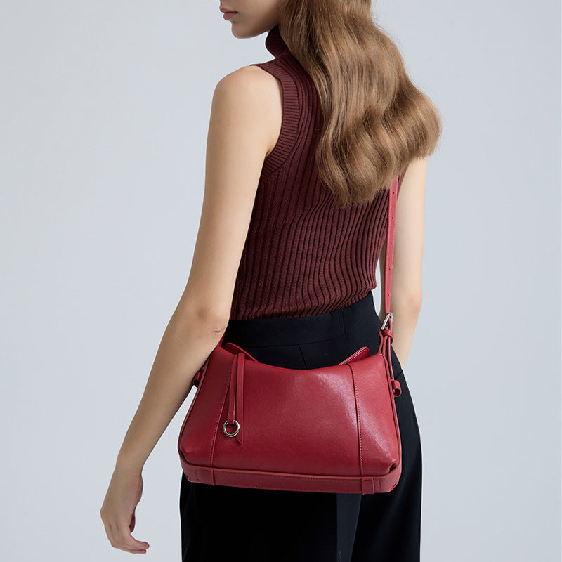 Sleek Draped Leather Shoulder Bag, product image 4