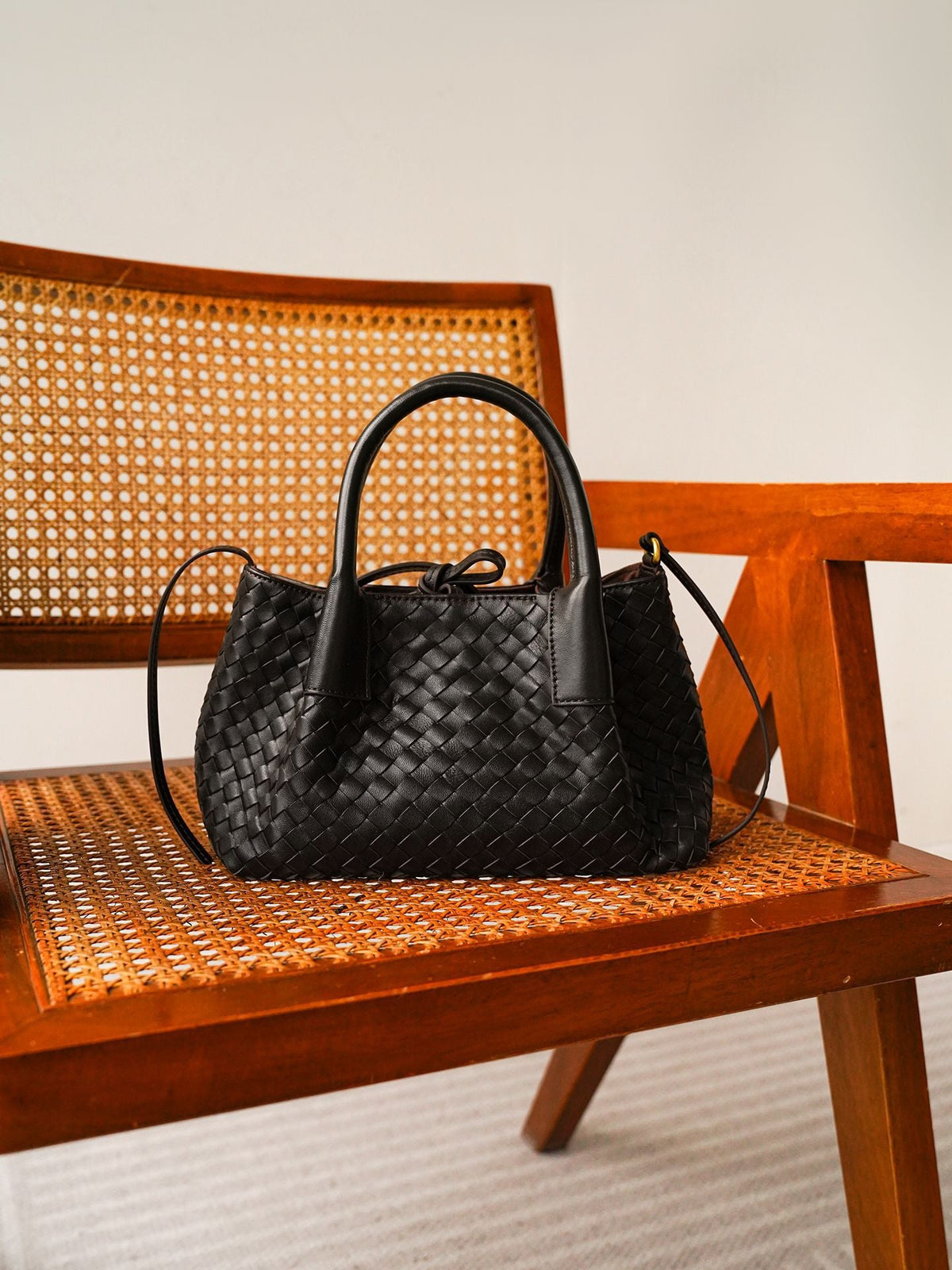 Woven Leather Top-Handle Shoulder Bag, product image 3