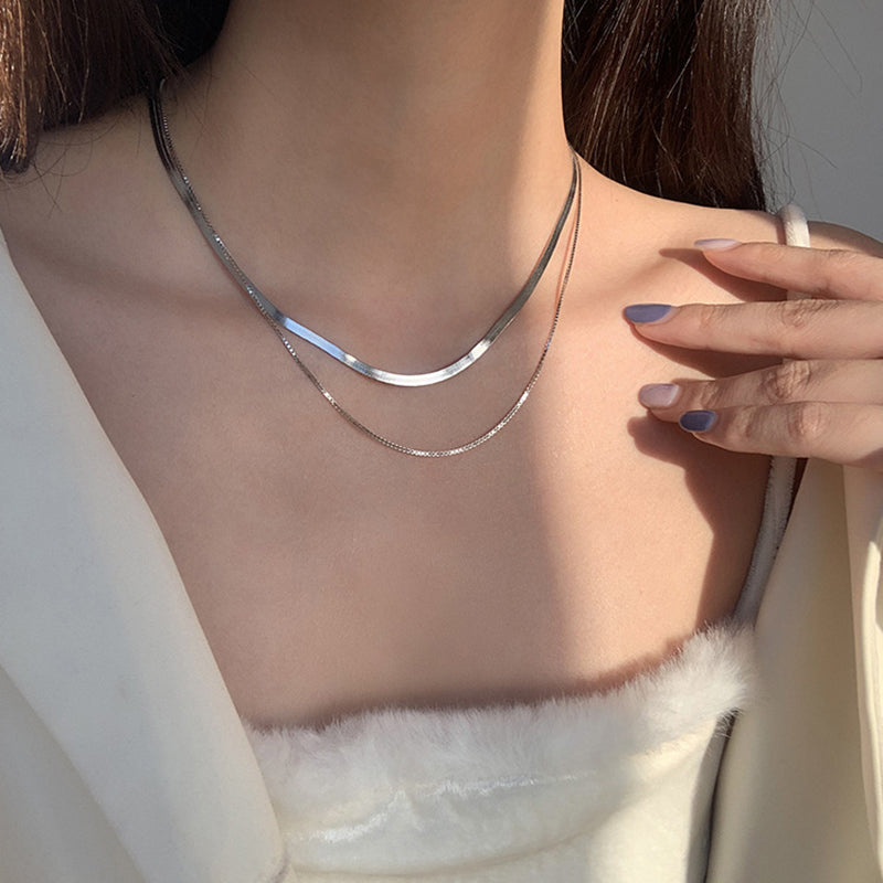 Layered Herringbone and Box Chain Necklace, product image 2