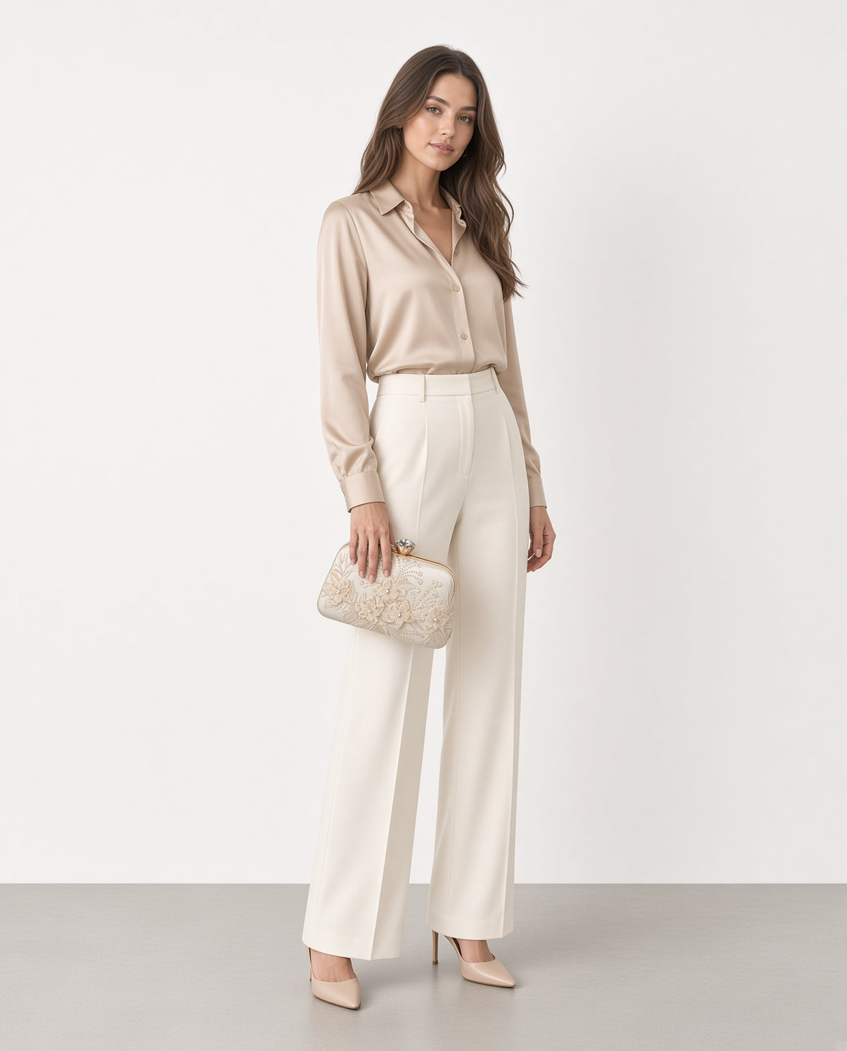 Pearl-Embellished Floral Box Clutch