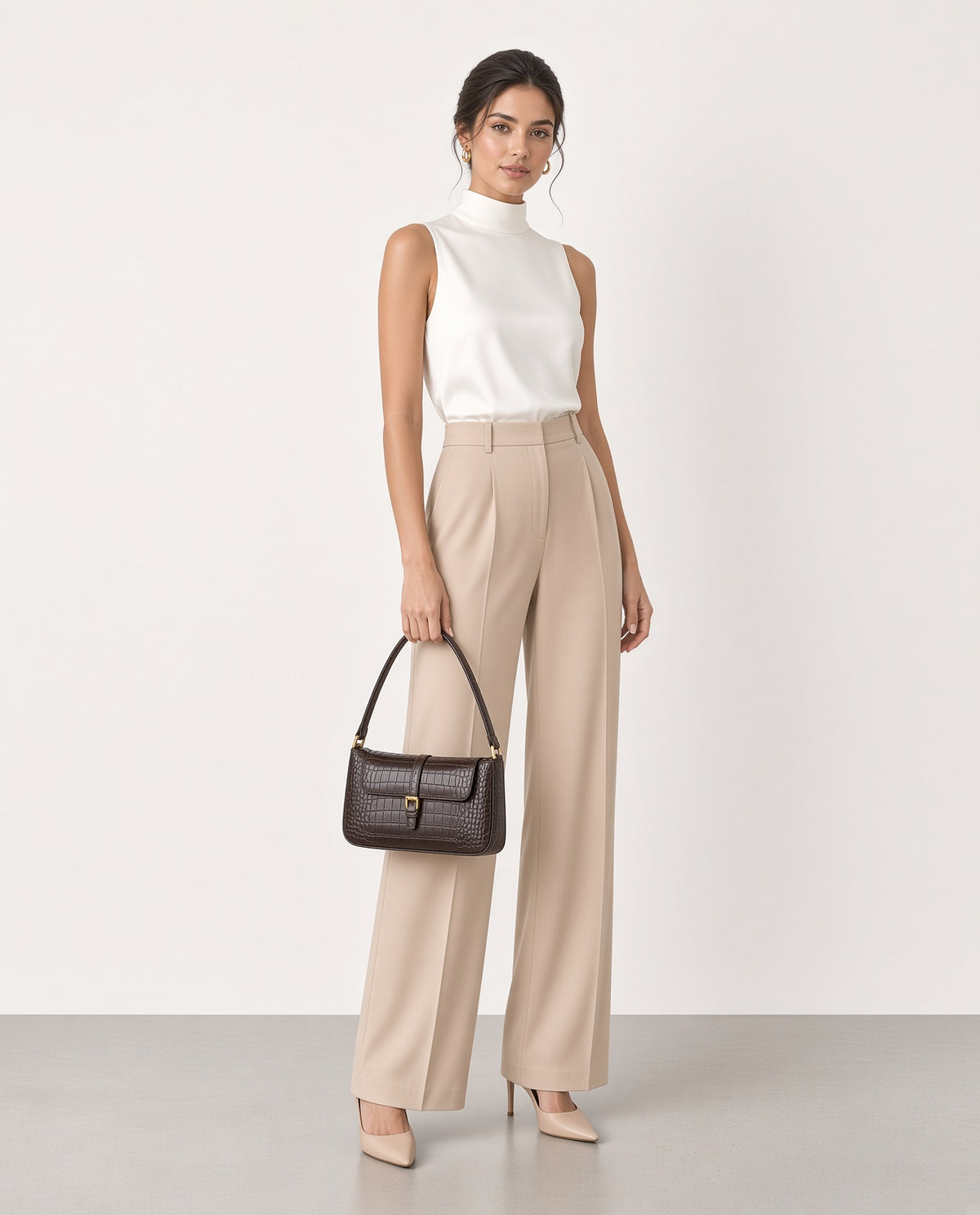 Structured Croc-Effect Shoulder Bag