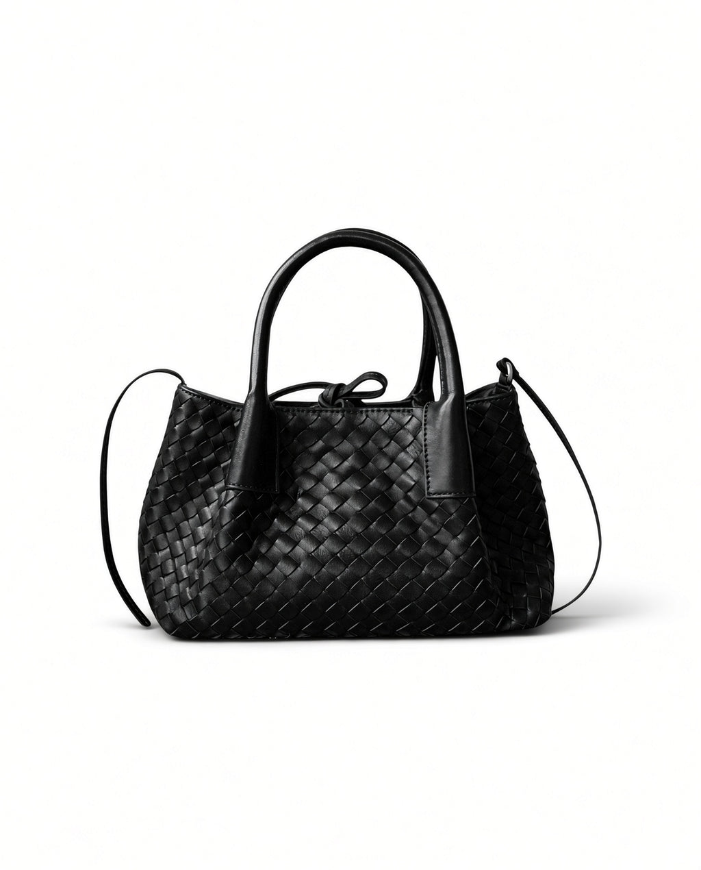 Woven Leather Top-Handle Shoulder Bag