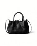 Woven Leather Top-Handle Shoulder Bag
