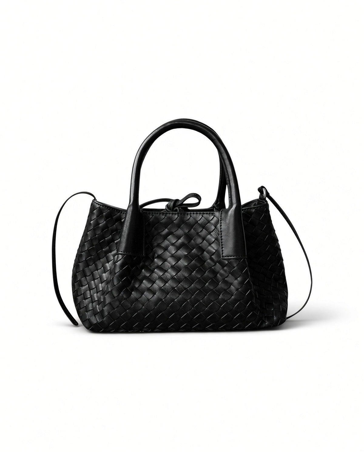 Woven Leather Top-Handle Shoulder Bag