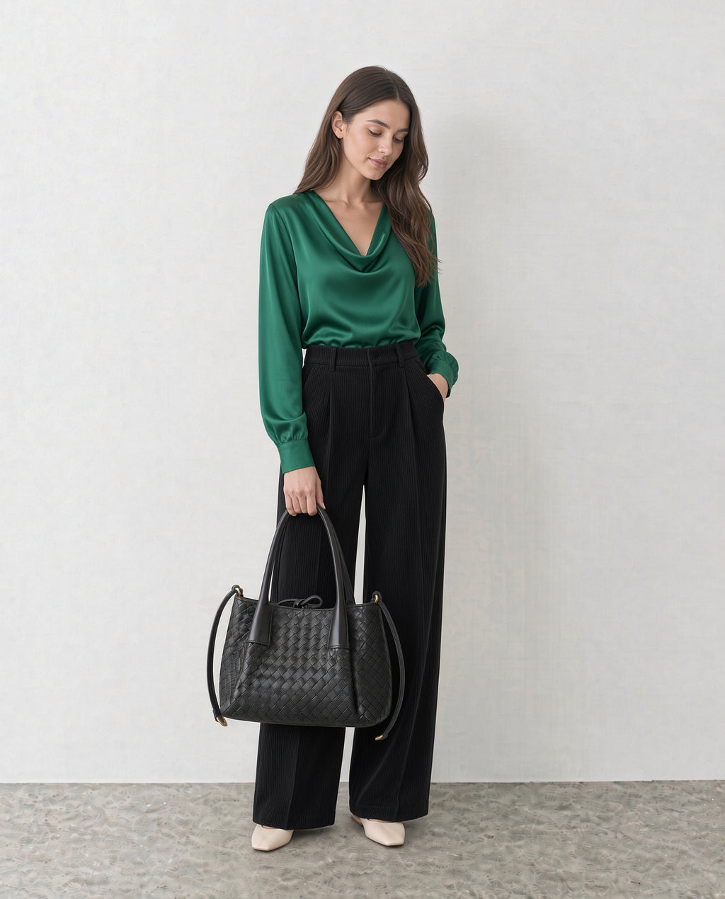 Woven Leather Top-Handle Shoulder Bag