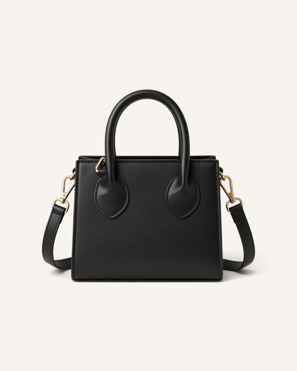 Lunéra de Paris black structured mini crossbody bag with top handles and detachable strap in smooth synthetic leather
