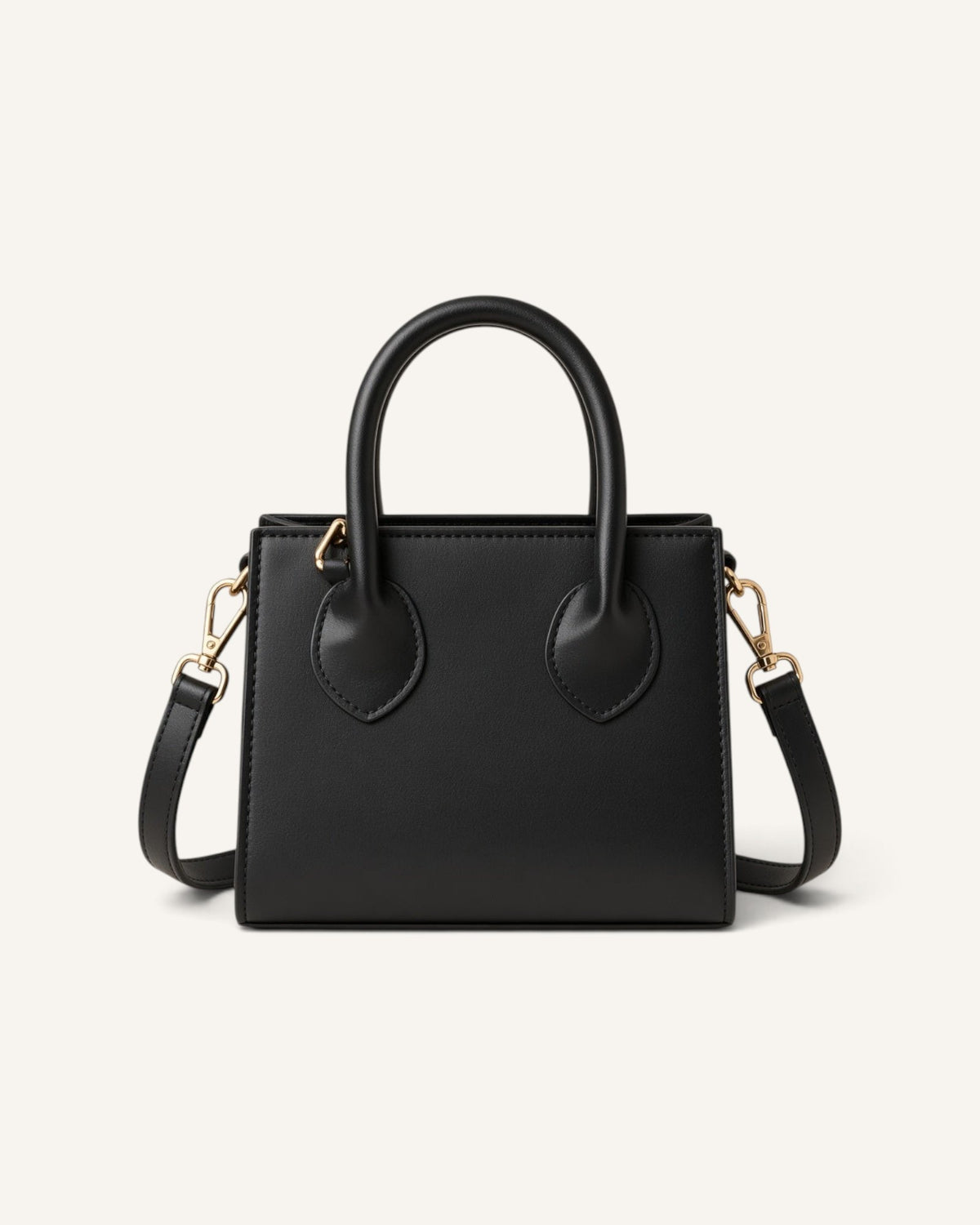 Lunéra de Paris black structured mini crossbody bag with top handles and detachable strap in smooth synthetic leather
