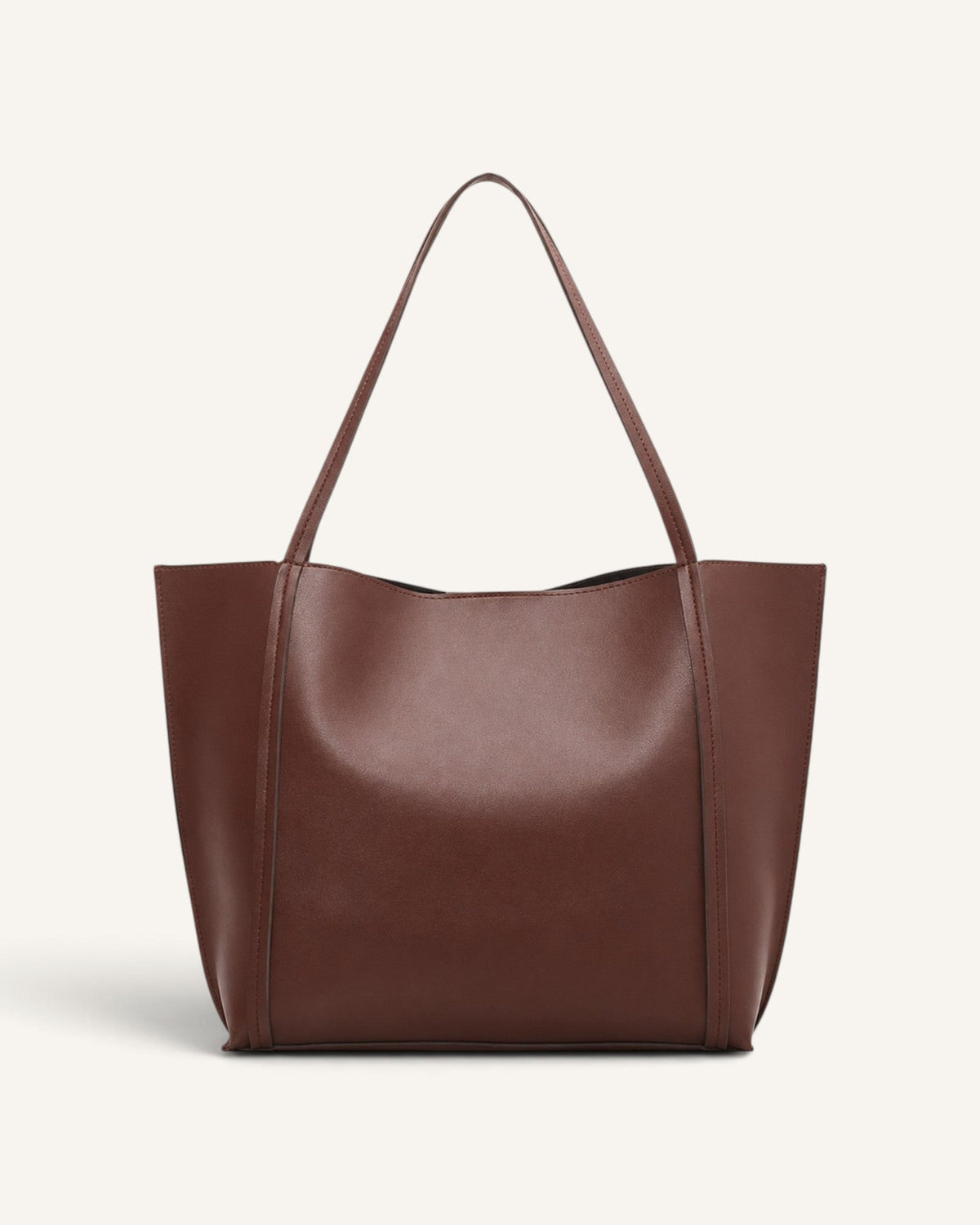 Lunéra de Paris brown vertical square slouchy tote bag with minimalist panel stitching and dual shoulder straps.