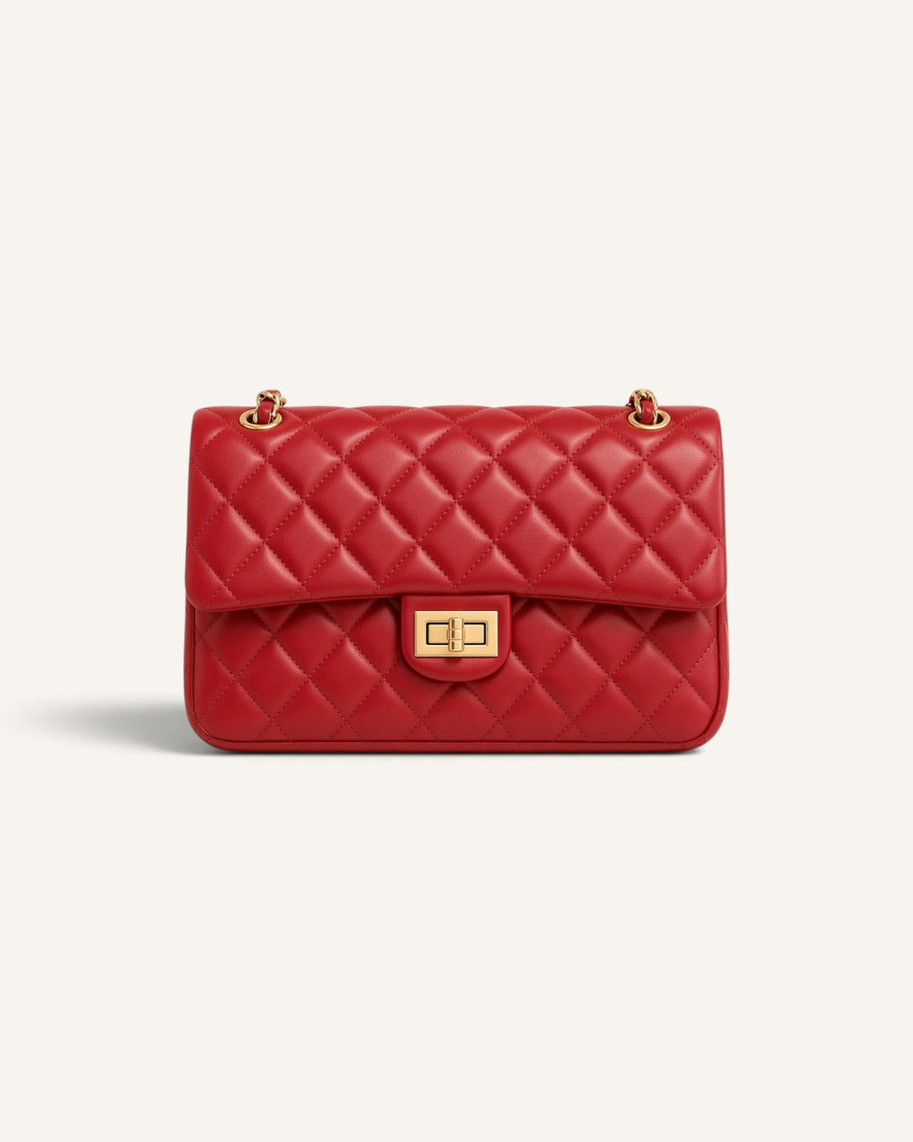 Lunéra de Paris burgundy red diamond-quilted shoulder bag with gold chain strap and turn-lock closure
