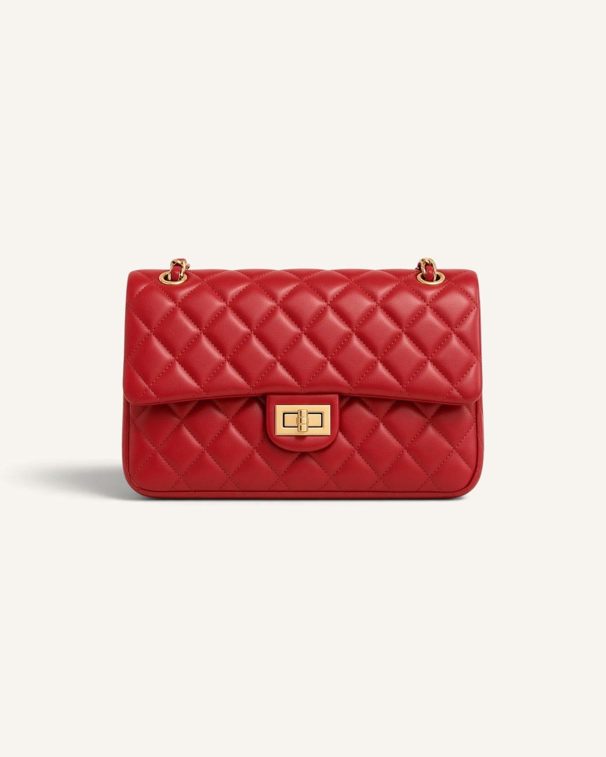 Lunéra de Paris burgundy red diamond-quilted shoulder bag with gold chain strap and turn-lock closure