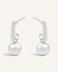 Lunéra de Paris crystal pavé hoop earrings with elegant white pearl drops in a polished silver-tone finish