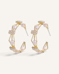 Lunéra de Paris geometric open hoop earrings in gold with faux pearls and clear crystal accents