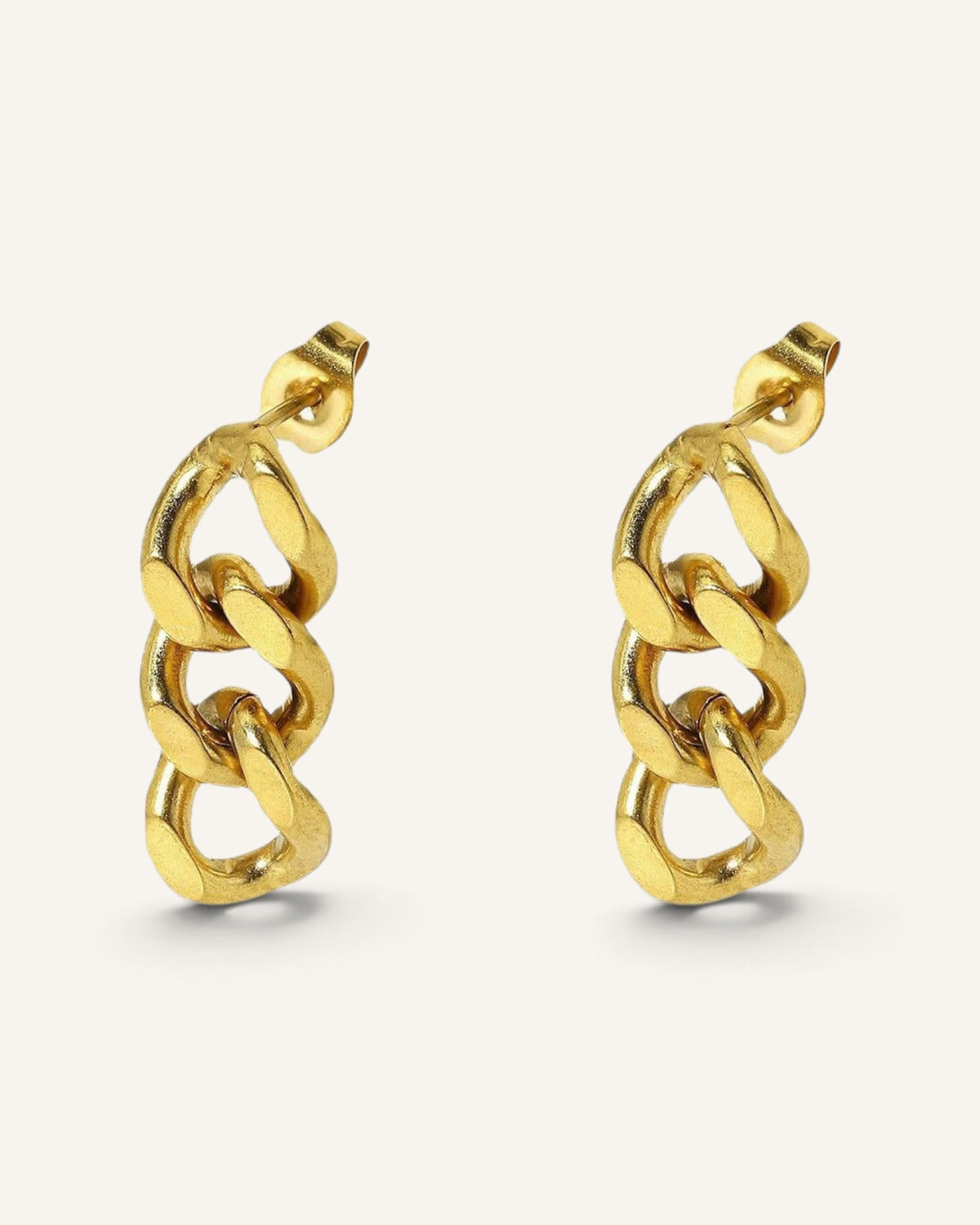 Lunéra de Paris gold-tone curb chain drop stud earrings with a sculptural three-link design