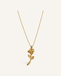 Lunéra de Paris gold-tone pendant necklace featuring a sculpted rose flower with stem and leaf details on a fine chain
